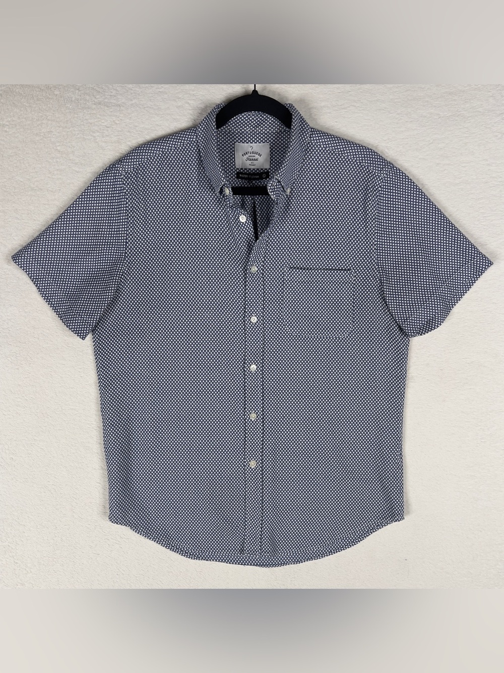 Portuguese Flannel Short Sleeve Button Down Shirt Men's Large Geometric Blue